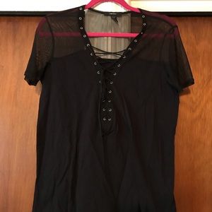 Forever 21 black mesh top lace up t shirt size s